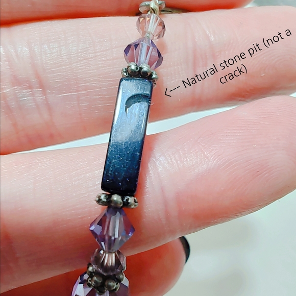 Silver tone Purple Goldstone Faceted Crystal Bead Bracelet Handmade Y2K Vintage - Picture 10 of 12